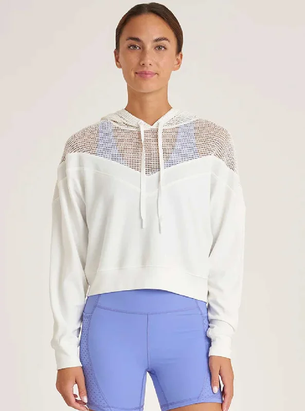 Women's panties with smooth fabric for no-show lines-Thrive Société Women's Comforted Mesh Inset Hoodie - White
