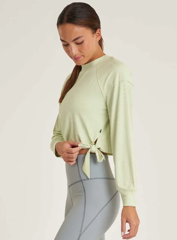 Women's panties for full coverage and no-show lines-Thrive Société Women's Cropped Tie Long Sleeve Pullover - Matcha Green