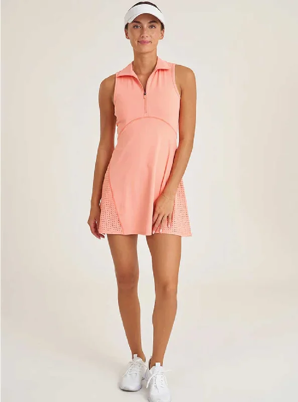 Women's panties with cotton gusset for comfort-Thrive Société Women's Perforated Zip Tennis Mini Dress - Melon Orange