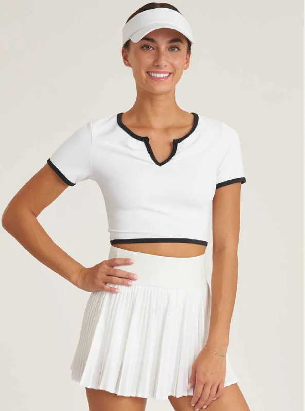 Breathable panties for hot weather-Thrive Société Women's Refine Notch Neck Cropped Tee - White