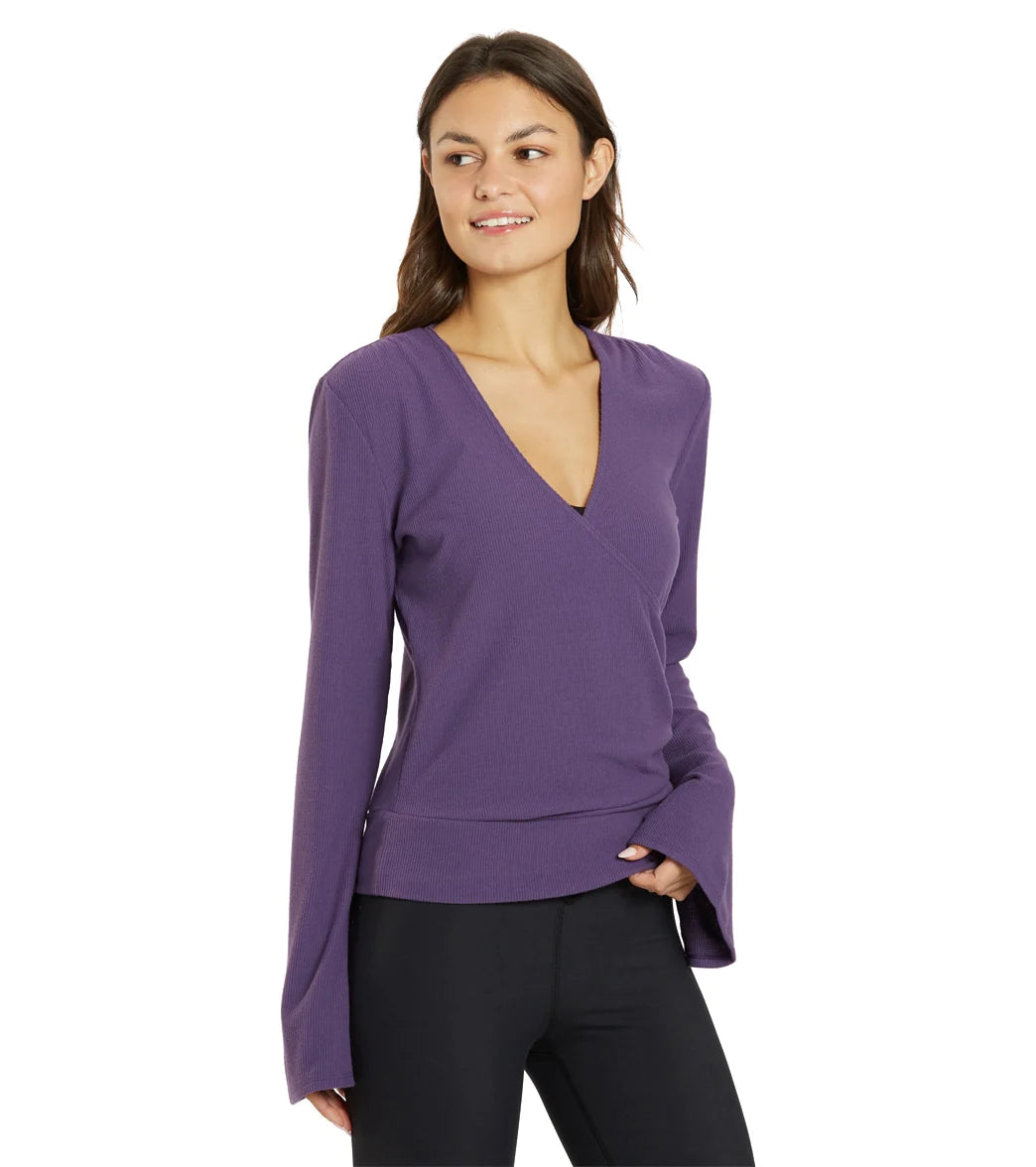 Women's panties with stretchy waistband for better fit-Thrive Société Women's Pleated Wrap Pullover - Loganberry Purple