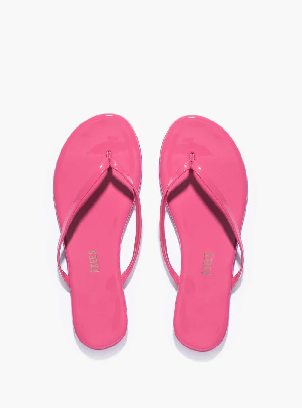 Comfortable thong panties for women-TKEES Women's Lily Patent Flip-Flop Sandals - Hot Pink