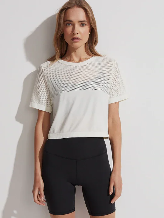 Women's panties with light shaping-Varley Women's Paden Cropped Short Sleeve Shirt - Egret White Women's panties with light shaping-Varley Women's Paden Cropped Short Sleeve Shirt - Egret White