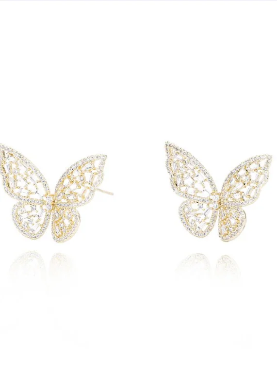 Women's panties with mesh details-Vintage Havana Melanie 18K Gold Plated Butterfly Earrings