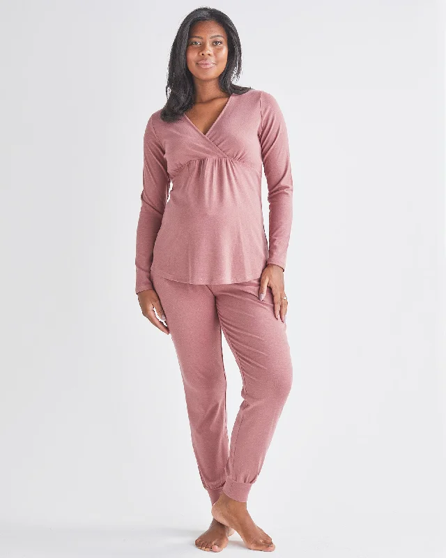 Maternity bras suitable for women with back problems and support during postpartum recovery and breastfeeding-2-Piece Winter Kyra L/S Maternity Loungewear set-Pink