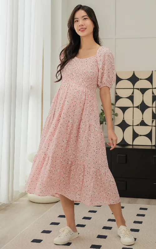 Maternity bras designed for women with sensitive breasts during postpartum-Ada Floral Nursing Dress in Pink