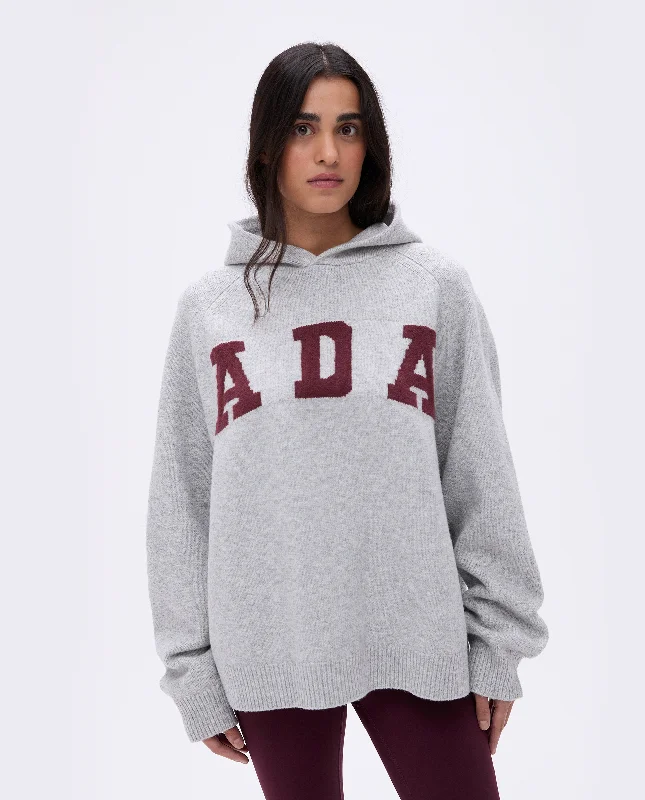 Comfortable sports bras for fitness routines-ADA Oversized Knit Hoodie - Light Grey Melange/Burgundy