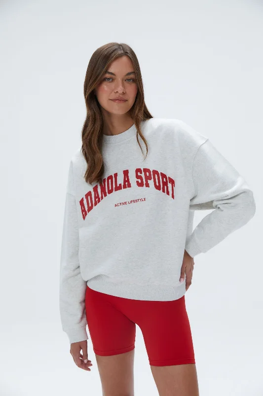 Full-support sports bras for outdoor activities-Adanola Sport Relaxed Sweatshirt - Light Grey Melange/Classic Red