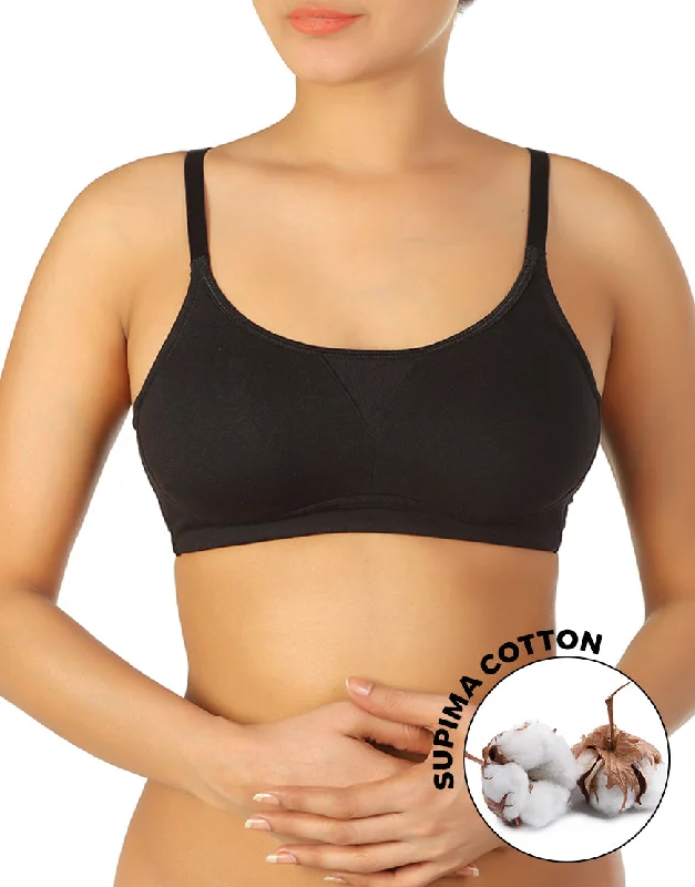 Convertible bras for multiple looks-ALL DAY COMFORT NON-PADDED NON-WIRED SUPIMA COTTON BRA-BLACK Convertible bras for multiple looks-ALL DAY COMFORT NON-PADDED NON-WIRED SUPIMA COTTON BRA-BLACK