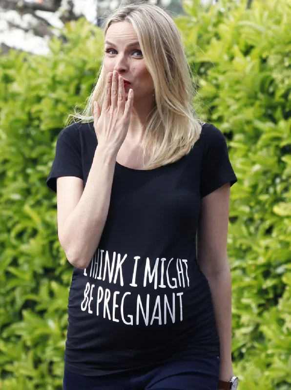 Nursing bras with a focus on comfort during long drives and road trips-Basic Maternity Slogan Fitted Tee - I Think I might Be Pregnant