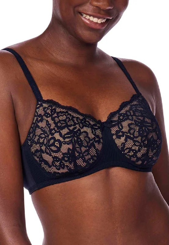 Plus-size wireless bras for comfort-Amoena Kyra Wire-Free Padded Bra - Dark Blue/Sand Plus-size wireless bras for comfort-Amoena Kyra Wire-Free Padded Bra - Dark Blue/Sand