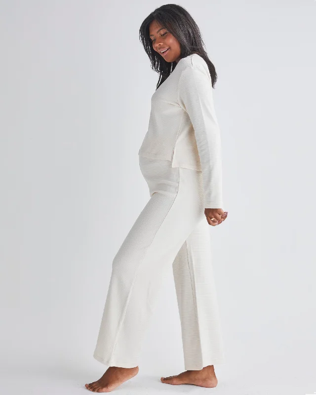 Maternity bras that are designed for women with smaller breasts and lift during postpartum recovery and breastfeeding-Anna 2-piece Maternity Winter Lounge Wear Set in Cream White