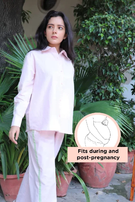 Maternity bras suitable for women with different skin types and sensitivities during breastfeeding-Baby Pink Maternity & Nursing Coord Set (Cotton Linen) (2 pc)