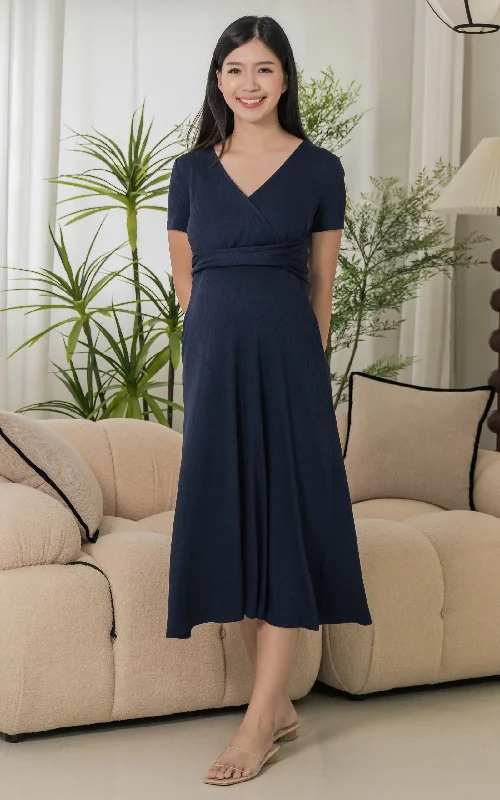 Nursing bras with a quick-release clip for easy feeding-[BACKORDER] Ximena Knitted Nursing Dress in Navy