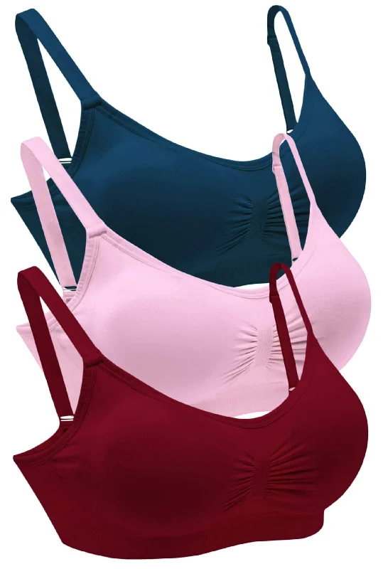 Bra sets with matching panties-Bamboo Padded Wire Free Bra - Fancy 3 Pack
