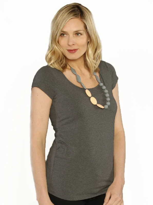 Nursing bras with a quick-release clip for easy feeding-Breastfeeding Short Sleeve Cotton Tee Top - Black & White Stripes