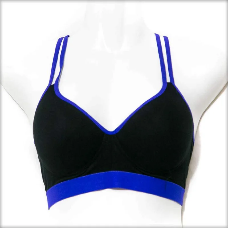 Non wired bras for women who prefer a comfortable fit for conscious living-Black & Blue Sports Bra
