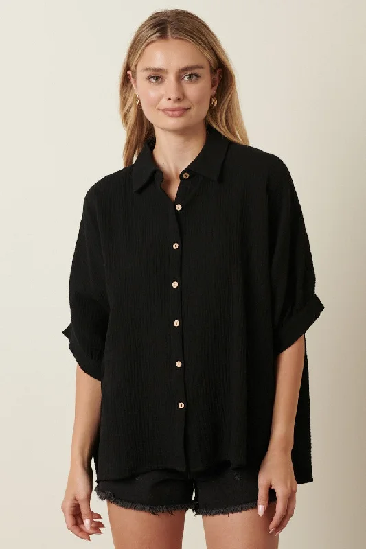 Nursing bras with a focus on support and stability during physical activities and outdoor sports during breastfeeding-Black Button Down Collared Top Nursing bras with a focus on support and stability during physical activities and outdoor sports during breastfeeding-Black Button Down Collared Top