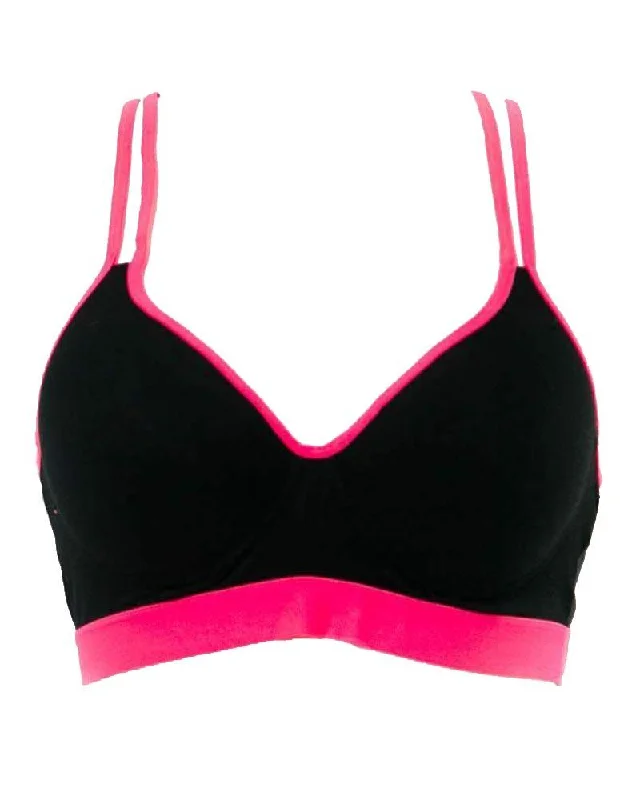 Non wired bras for women who need a comfortable fit for generous living practices-Black & Hot Pink Sports Bra Non wired bras for women who need a comfortable fit for generous living practices-Black & Hot Pink Sports Bra