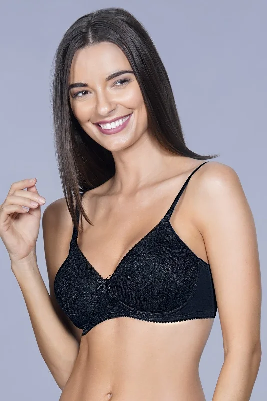 Cotton bralettes for all-day wear-Lace Essentials Padded Non-Wired Bra - Black