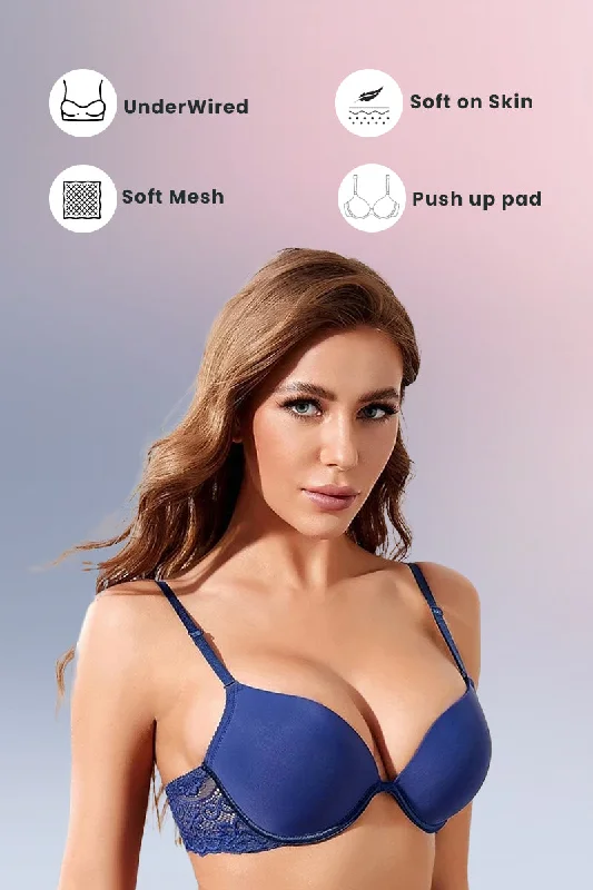 Bridal bras for wedding day comfort-Blue Luxury Soft Padded Bra with Ultimate Pushup Experience Bridal bras for wedding day comfort-Blue Luxury Soft Padded Bra with Ultimate Pushup Experience