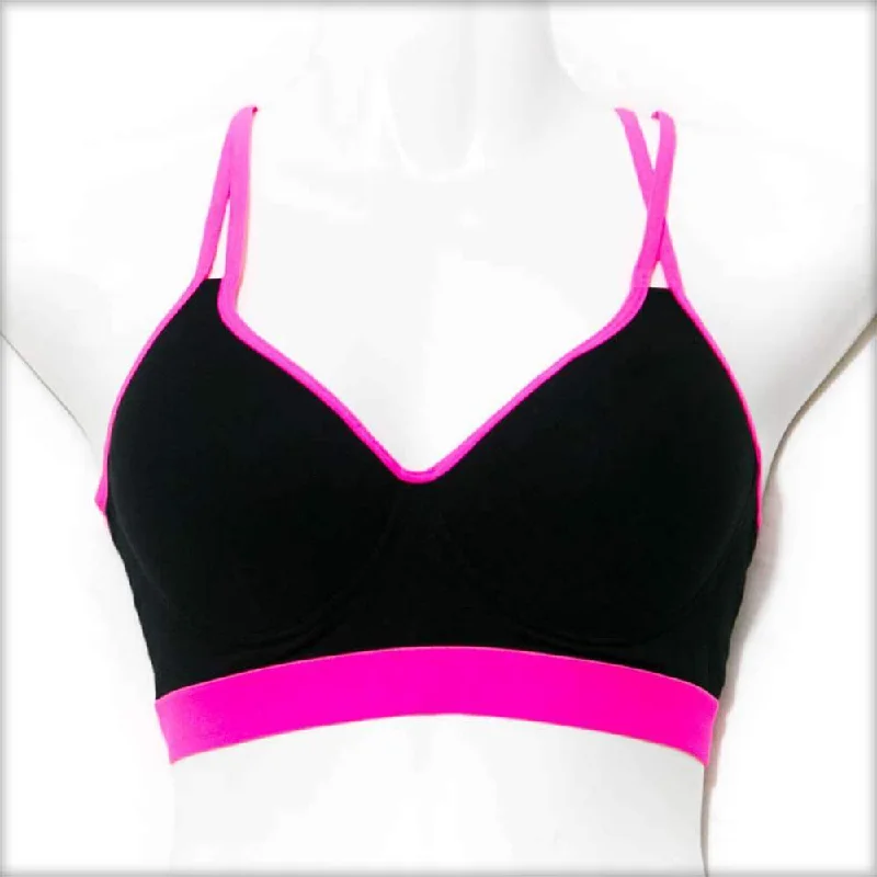 Soft cup bras for women who want a comfortable fit for self-care routines-Black & Pink Sports Bra Soft cup bras for women who want a comfortable fit for self-care routines-Black & Pink Sports Bra