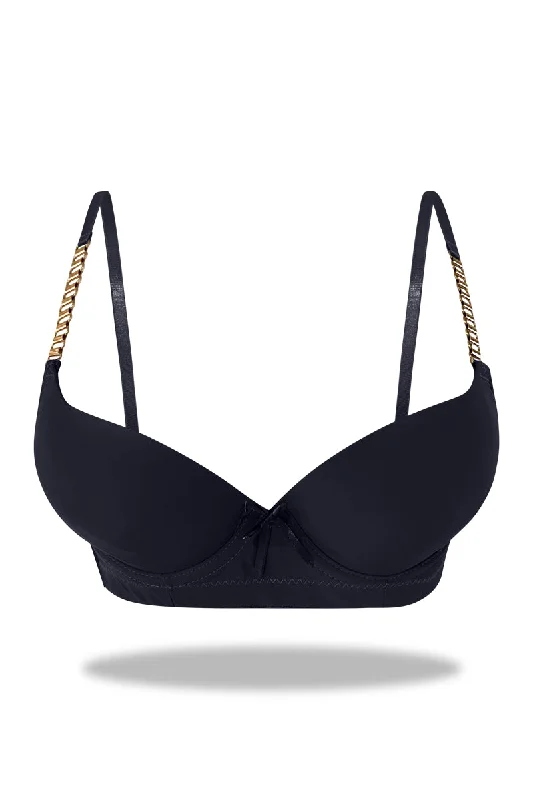 Silk bras for luxury feel-Black Premium Padded Bra with stylish Straps