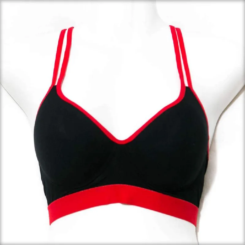 Soft cup bras for women who want a comfortable fit for mindful living-Black & Red Sports Bra Soft cup bras for women who want a comfortable fit for mindful living-Black & Red Sports Bra