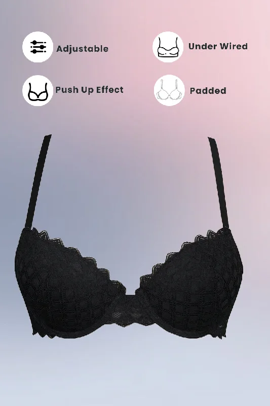 Strapless bras with silicone lining for security-Black Turkish Imported Padded Bra in Pakistan