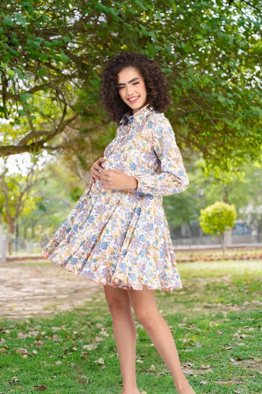 Nursing bras with a focus on comfort during hot summer days and outdoor activities with a baby during breastfeeding-Blue Blossom Maternity & Nursing Frill Shirt Dress (100% Cotton) Nursing bras with a focus on comfort during hot summer days and outdoor activities with a baby during breastfeeding-Blue Blossom Maternity & Nursing Frill Shirt Dress (100% Cotton)