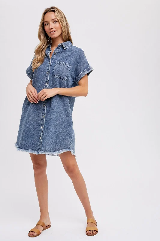 Maternity and nursing bras for comfort-Blue Denim Button Up Dress