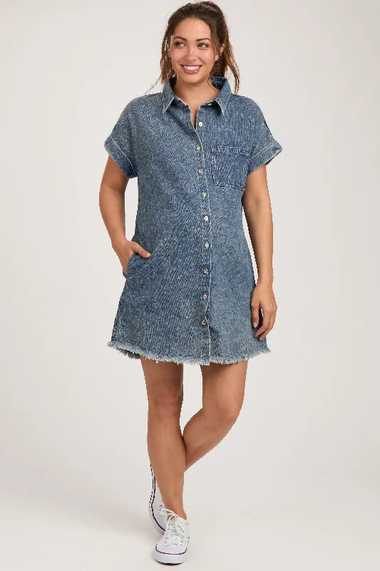 Maternity bras suitable for women with different cup sizes and support during breastfeeding-Blue Denim Button Up Maternity Dress Maternity bras suitable for women with different cup sizes and support during breastfeeding-Blue Denim Button Up Maternity Dress
