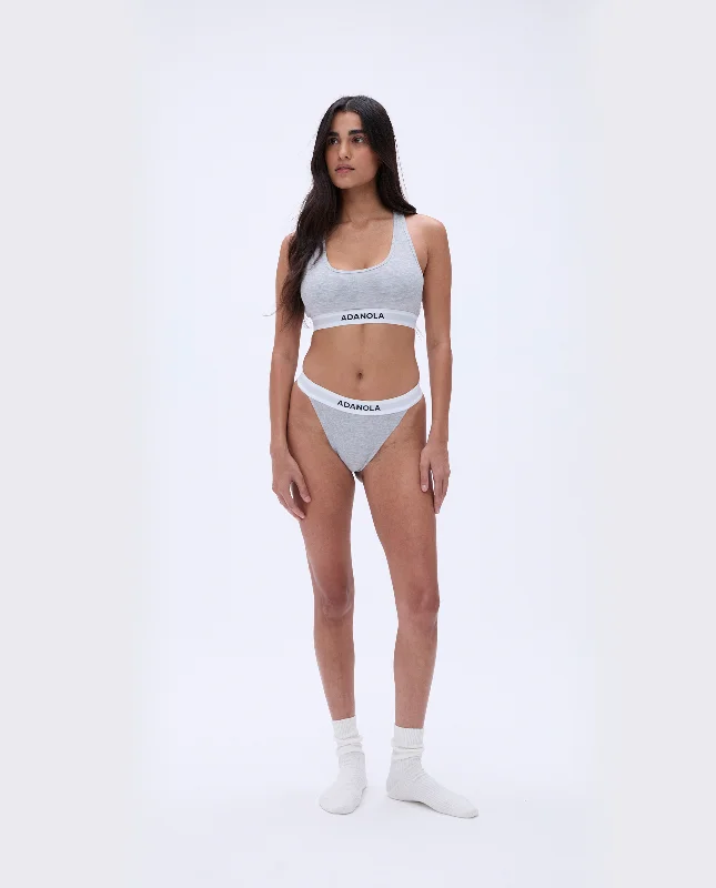 Comfortable sports bras for yoga-Branded Ribbed Thong - Grey Melange