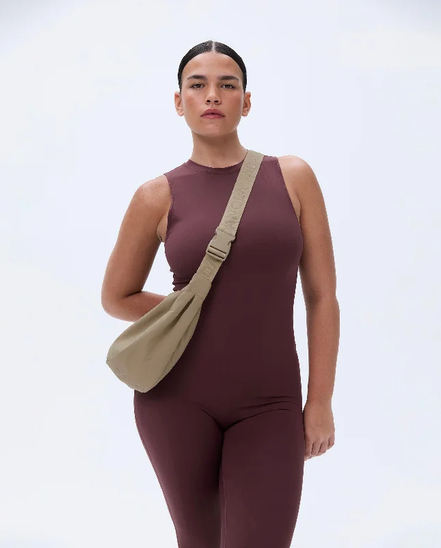 Running sports bras for women-Branded Strap Crossbody Bag - Sand