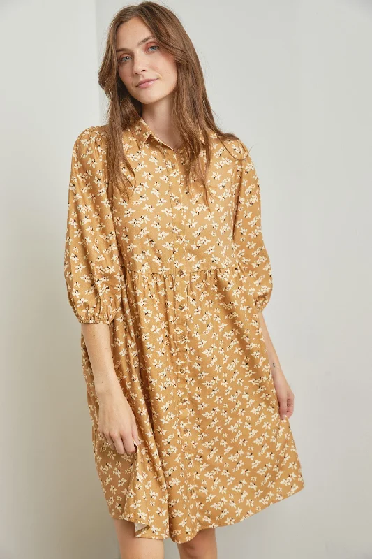 Maternity bras that are recommended by lactation consultants and breastfeeding experts during breastfeeding-Camel Floral Button Front 3/4 Sleeve Dress Maternity bras that are recommended by lactation consultants and breastfeeding experts during breastfeeding-Camel Floral Button Front 3/4 Sleeve Dress