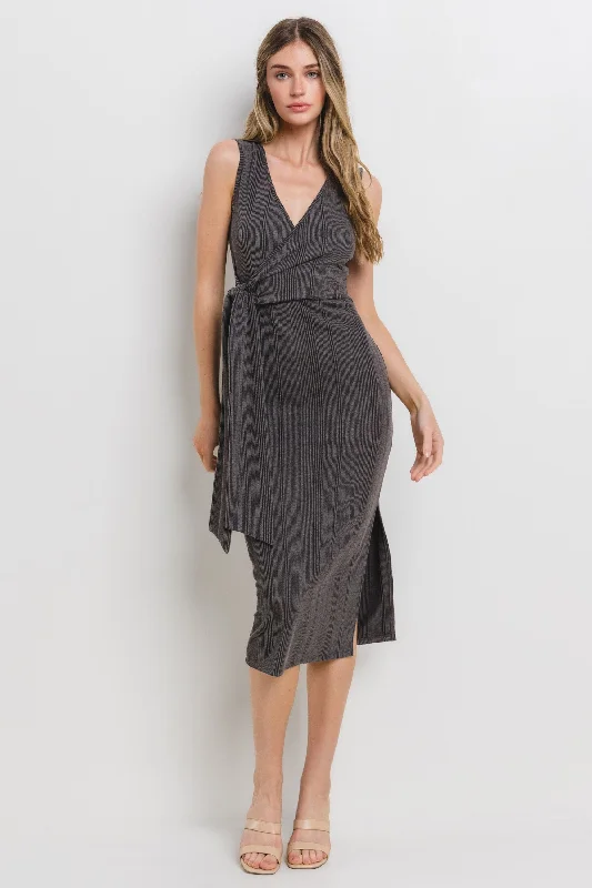 Maternity bras that are designed for women with smaller breasts and lift during breastfeeding-Charcoal Ribbed Wrap Midi Dress Maternity bras that are designed for women with smaller breasts and lift during breastfeeding-Charcoal Ribbed Wrap Midi Dress