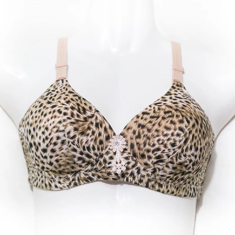 Non wired bras for women who prioritize comfort during successful living practices-Cheetah Print Single Padded Non Wired Bra - Skin Non wired bras for women who prioritize comfort during successful living practices-Cheetah Print Single Padded Non Wired Bra - Skin