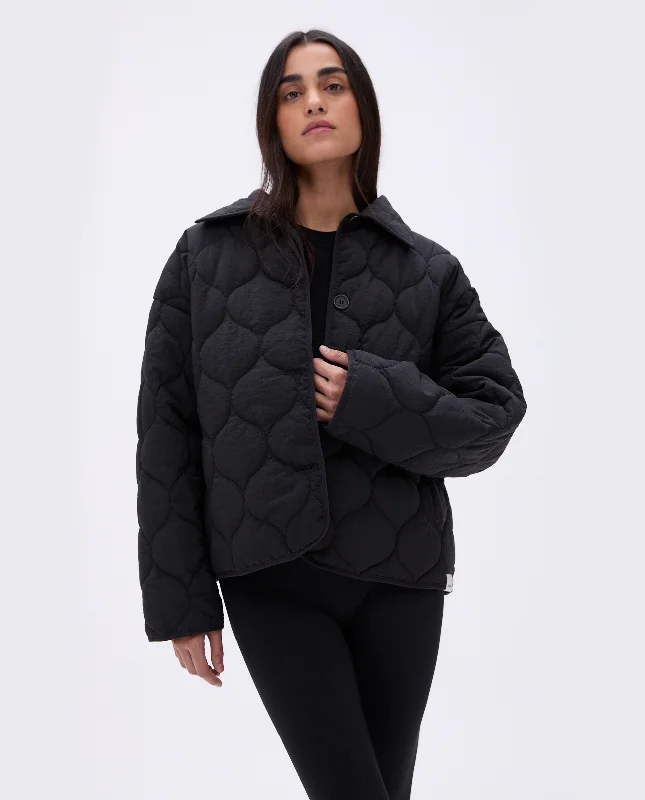 Compression-style sports bras for women-Collared Quilted Boxy Jacket - Black