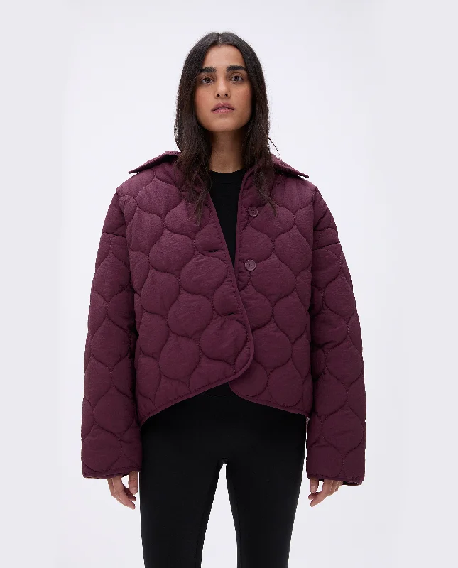 Sports bras with mesh panels for ventilation-Collared Quilted Boxy Jacket - Dark Cherry