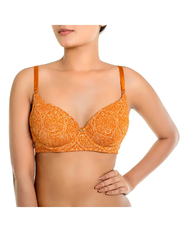 Padded bras for shaping and definition-ZEN SERIES LIGHTLY PADDED WIRED LOW BACK BRA WITH SWAN HOOK STRAP-AUTUMN MAPLE Padded bras for shaping and definition-ZEN SERIES LIGHTLY PADDED WIRED LOW BACK BRA WITH SWAN HOOK STRAP-AUTUMN MAPLE