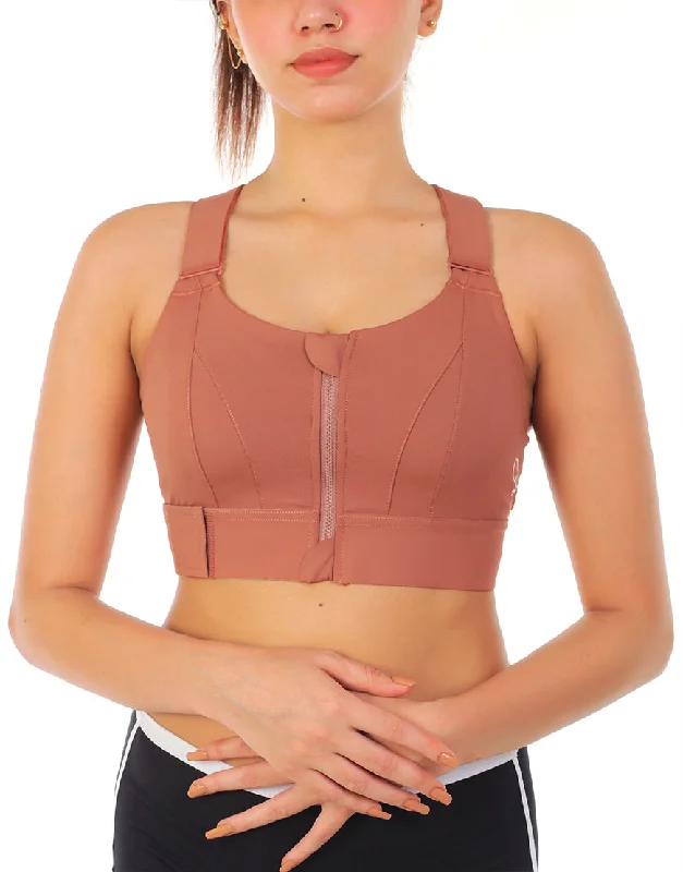 Lightweight sports bras for cardio-LOSHA PREMIUM QUALITY FRONT CLOSURE PADDED HIGH IMPACT SPORTS BRA WITH ADJUSTABLE WAIST BAND-RUST Lightweight sports bras for cardio-LOSHA PREMIUM QUALITY FRONT CLOSURE PADDED HIGH IMPACT SPORTS BRA WITH ADJUSTABLE WAIST BAND-RUST