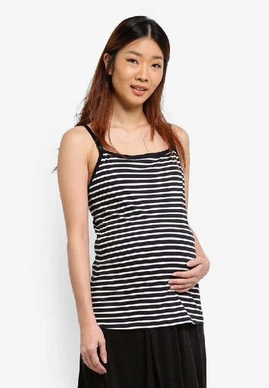 Nursing bras with a focus on comfort during travel and on-the-go feedings with a baby carrier during breastfeeding-Corey Nursing Black Stripes Camisole Nursing bras with a focus on comfort during travel and on-the-go feedings with a baby carrier during breastfeeding-Corey Nursing Black Stripes Camisole