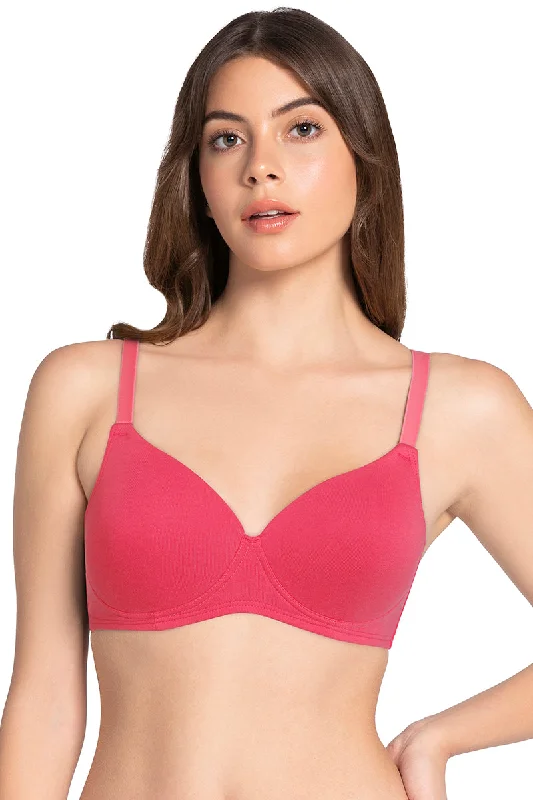 High-performance bras for sports enthusiasts-Cotton Dream Padded Non Wired T-shirt Bra - Bright Coral High-performance bras for sports enthusiasts-Cotton Dream Padded Non Wired T-shirt Bra - Bright Coral