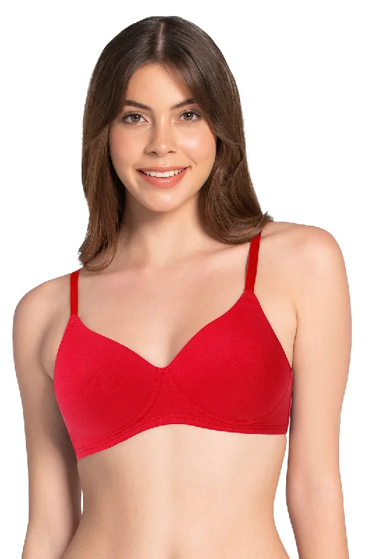 Seamless bras for smooth under dresses-Cotton Dream Padded Non Wired T-shirt Bra - Crimson Seamless bras for smooth under dresses-Cotton Dream Padded Non Wired T-shirt Bra - Crimson