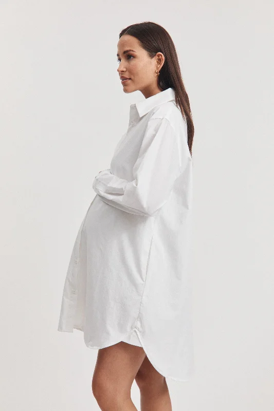 Maternity bras that are designed for women with back problems and support-Cotton Poplin Shirtdress (White)