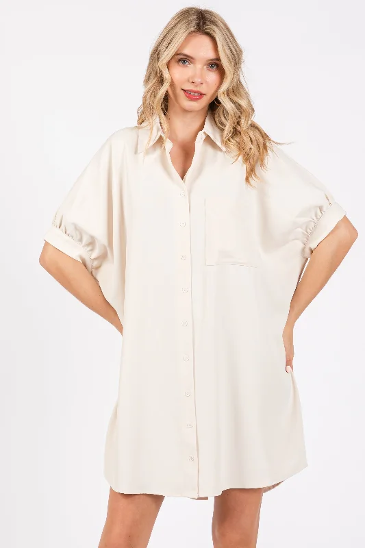 Maternity bras that are designed for women with smaller breasts and lift during postpartum recovery and breastfeeding-Cream Collared Button Down Shirt Dress Maternity bras that are designed for women with smaller breasts and lift during postpartum recovery and breastfeeding-Cream Collared Button Down Shirt Dress