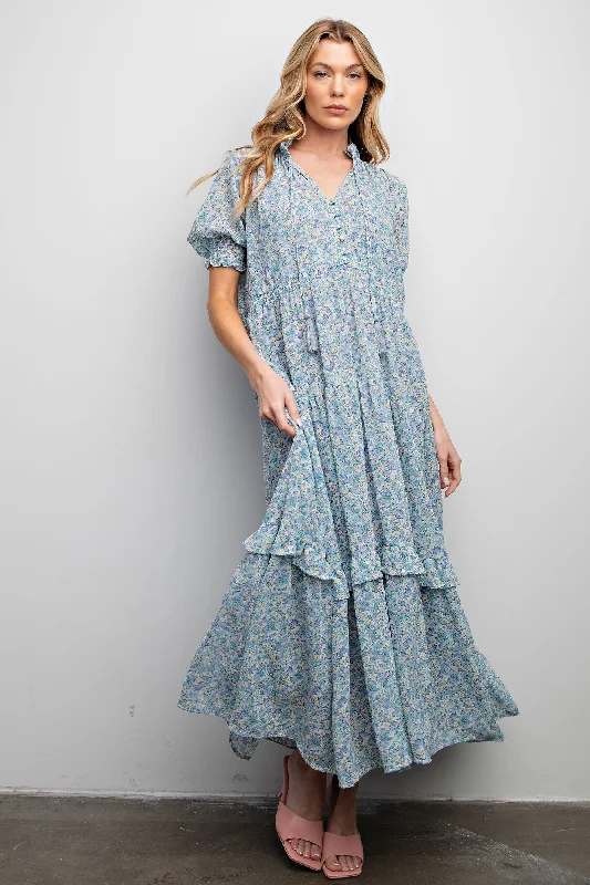 Nursing bras with a focus on style and fashion for formal events and special occasions during breastfeeding-Cream Floral Chiffon Button Front Tiered Midi Dress Nursing bras with a focus on style and fashion for formal events and special occasions during breastfeeding-Cream Floral Chiffon Button Front Tiered Midi Dress