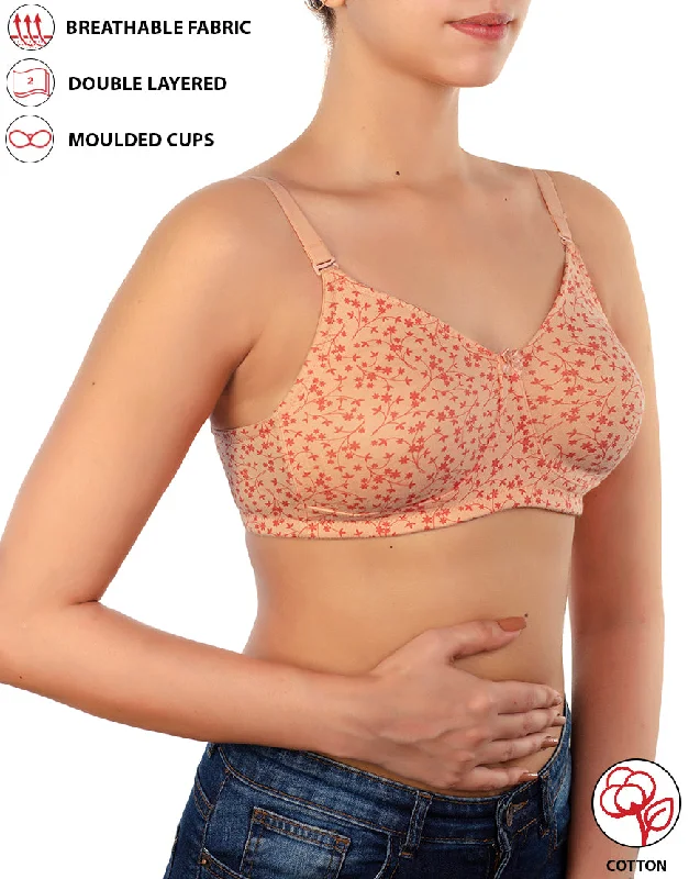 Strapless bras for formal dresses-LOSHA COTTON DOUBLE LAYERED NON WIRED PRINTED BRA -SALMON Strapless bras for formal dresses-LOSHA COTTON DOUBLE LAYERED NON WIRED PRINTED BRA -SALMON