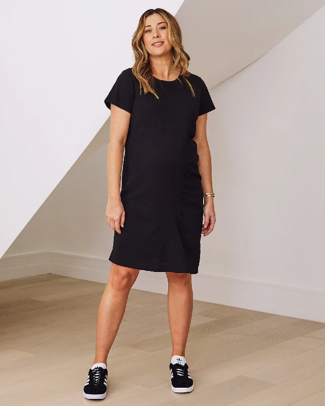 Maternity bras suitable for women with back pain and support-Delphy Cotton Maternity Tee Dress In Black Maternity bras suitable for women with back pain and support-Delphy Cotton Maternity Tee Dress In Black