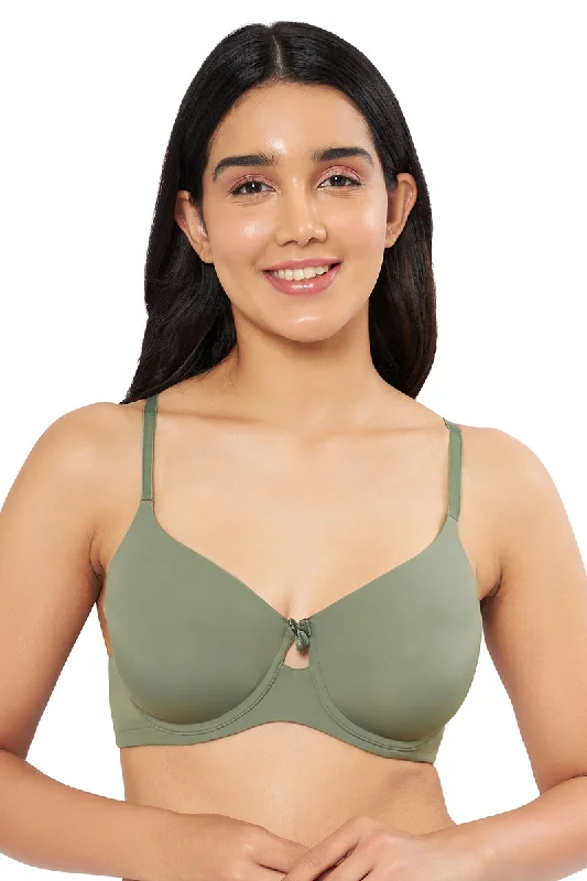 Wireless bras for everyday comfort-Elegant Dream Padded Wired T-shirt Bra - Sage